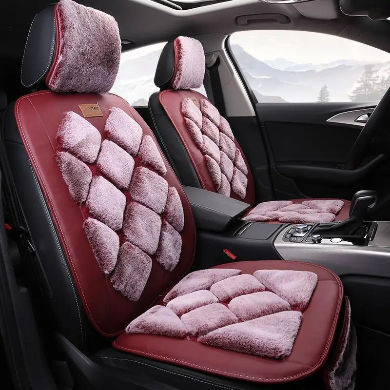 3pcs Purple Plush & Warm Diamond Shaped Car Seat Cushion Set
