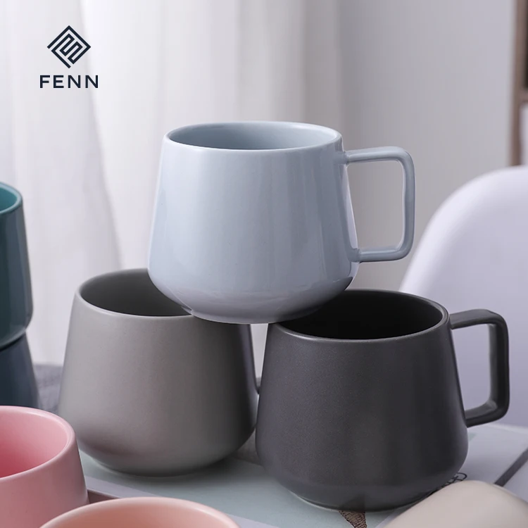 FENN Wholesale Ceramic mugs Custom Large 350ml Ceramic Coffee Cup Glaze Grey Pink Khaki Nordic Mug With Handle Coffee Mug