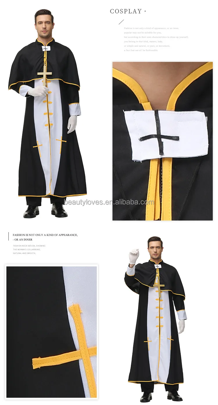 Medieval Priest Costume Catholic Church Religious Roman Soutane Pope Pastor Father Costumes Mass