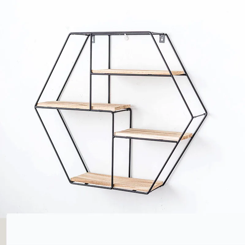 Бесплатные образцы 4-слойных шестигранных металлических и деревянных настенных полок для украшения стеллажей