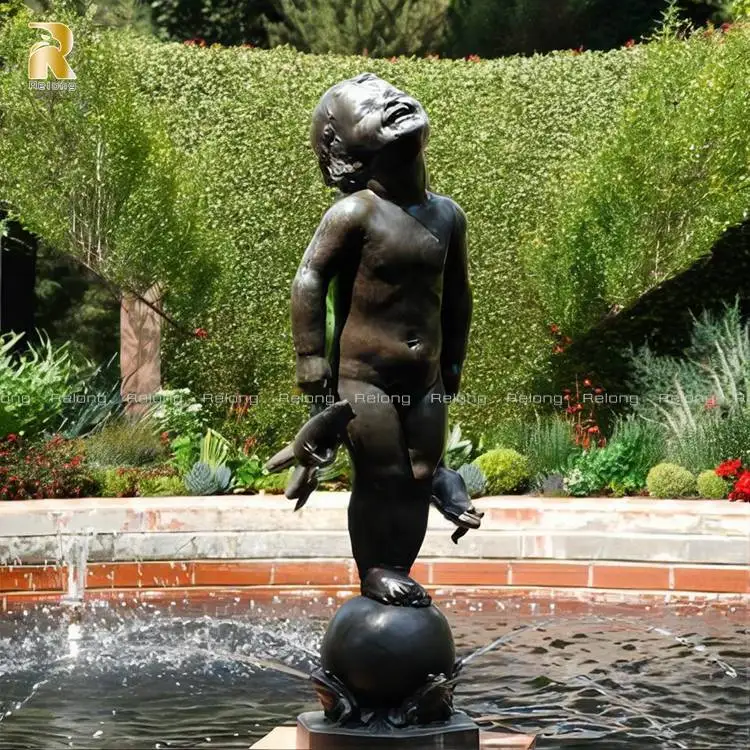 High Quality Customized Bronze Boy and Frog Water Fountain for Sale