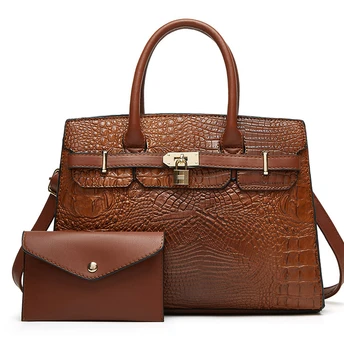 High end Platinum Crocodile Pattern Mother and Child Bag, New Trendy Tote Bag, Large Capacity Shoulder Bag, Two Piece Set