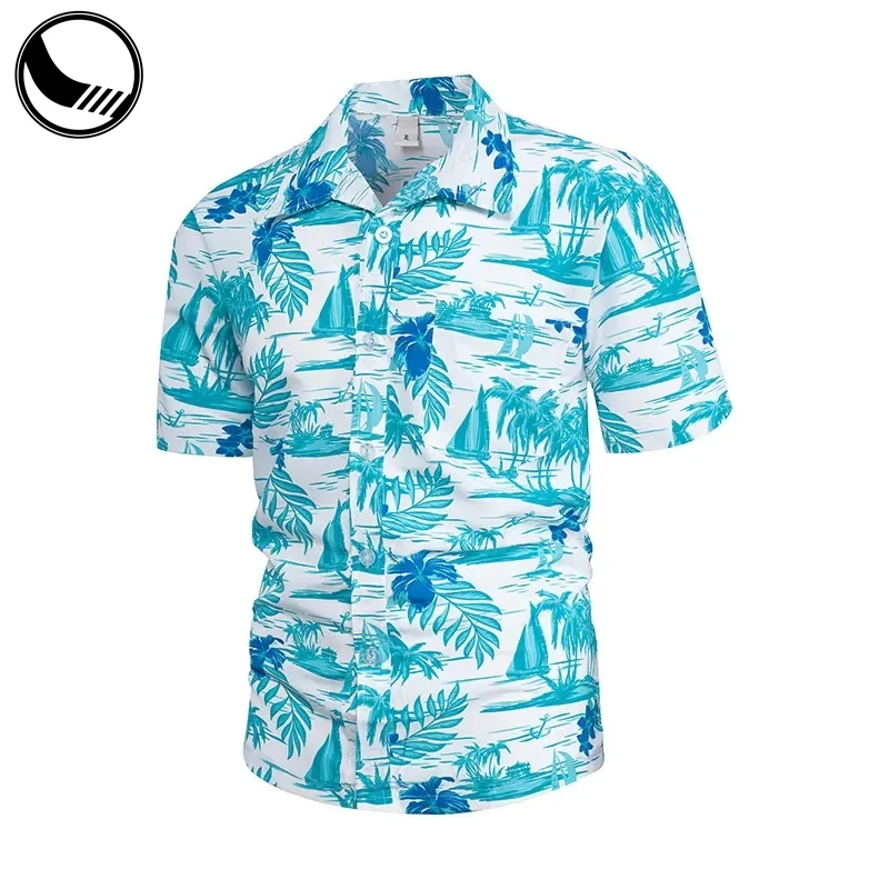 Polynesian Fashion Short Sleeve Beach Custom Wholesale Men Hawaiian Shirt and Shorts factory
