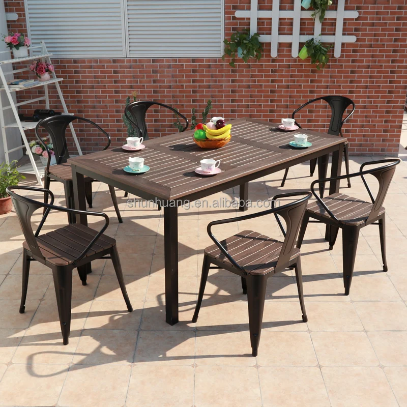 All Weather Outdoor Furniture Garden Wood Dining Set Plastic Wood Table