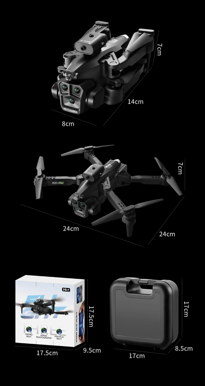 Drone K10 Max 4K HD – 3 Caméras FPV WiFi – Évitement Obstacles – Neuf