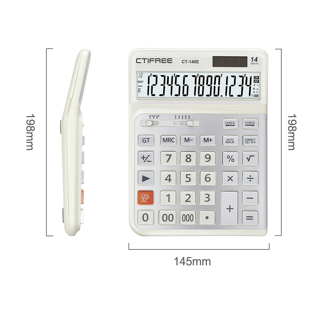 2024 Ctifree Big Calculator Keyboard 14 Digit Dual Power Handheld 2 Degrees Tilt Angle Large Electric Calculator for Diary