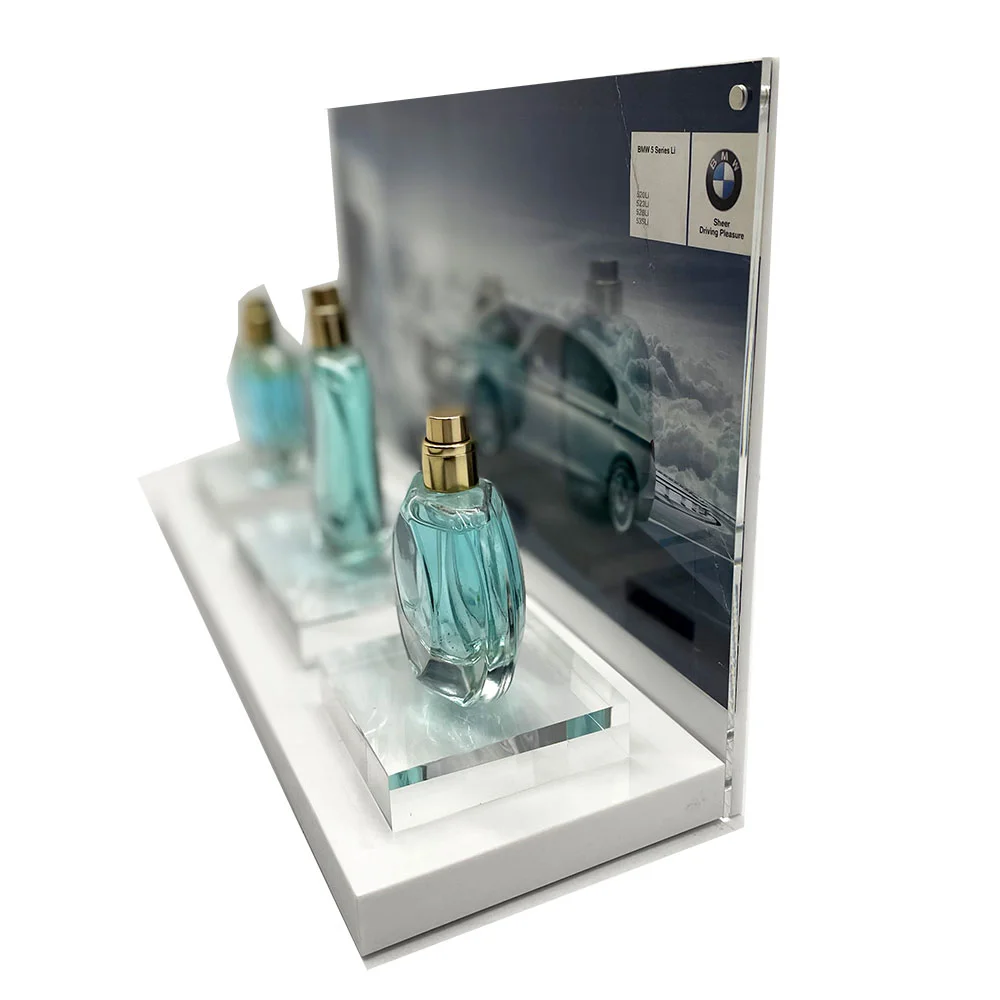 RAY YI Custom Counter Top Display Cosmetic Perfume Essential Oil LED Acrylic Light Display Stand for Shop