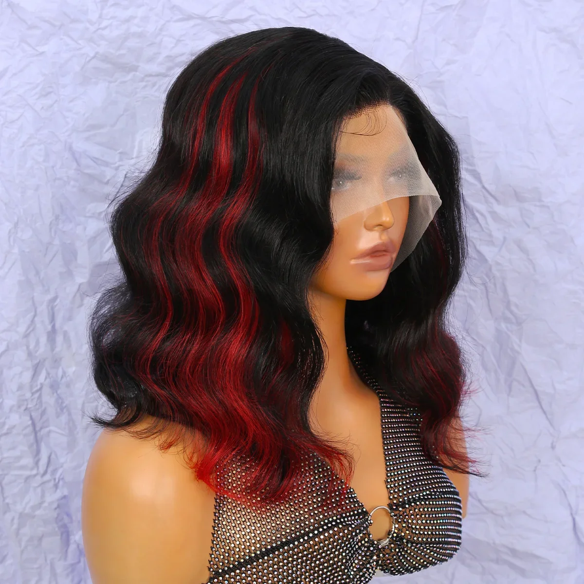 Parrucche di capelli umani ondulati di colore rosso misto al 250% Parrucca di pizzo trasparente con parte a T Parrucche frontali in pizzo brasiliano Remy_voghion.com