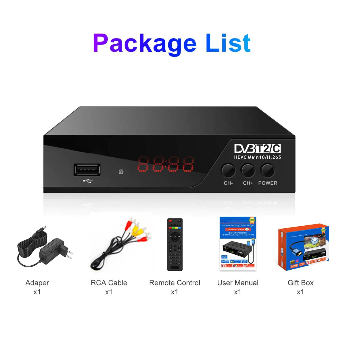 odm factory stb multi languages  free to air meecast hd hevc h265 dvb t2 receiver set top box-59