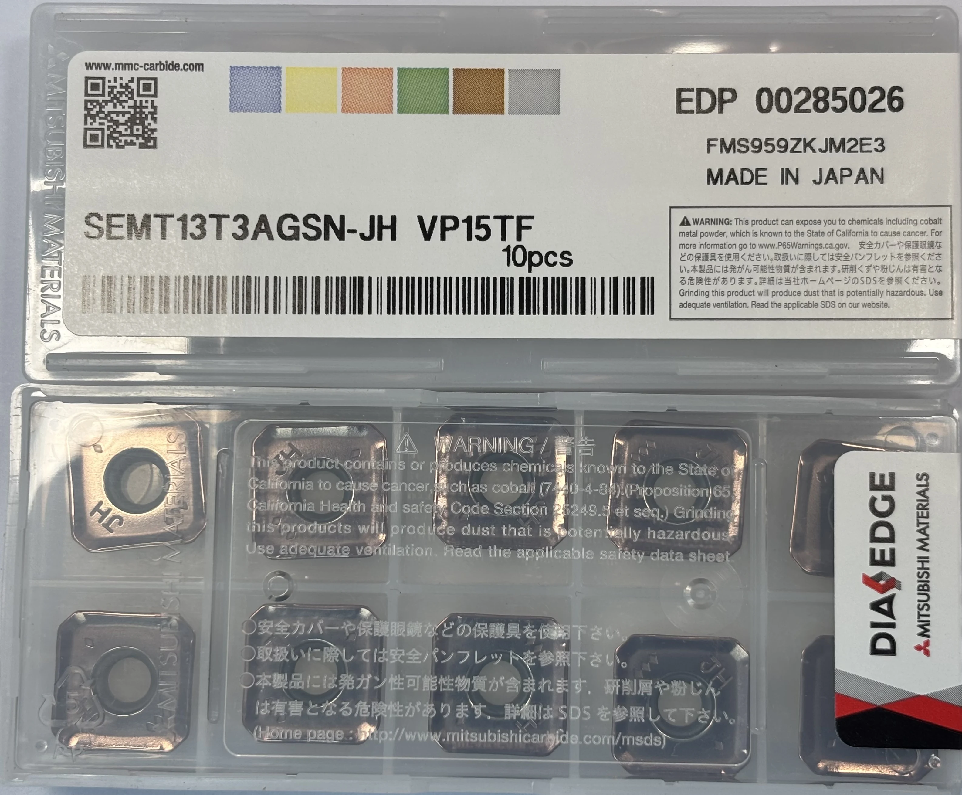 SEMT13T3AGSN-JH VP15TF - DIAEDGE ASX445 Inserts for Milling