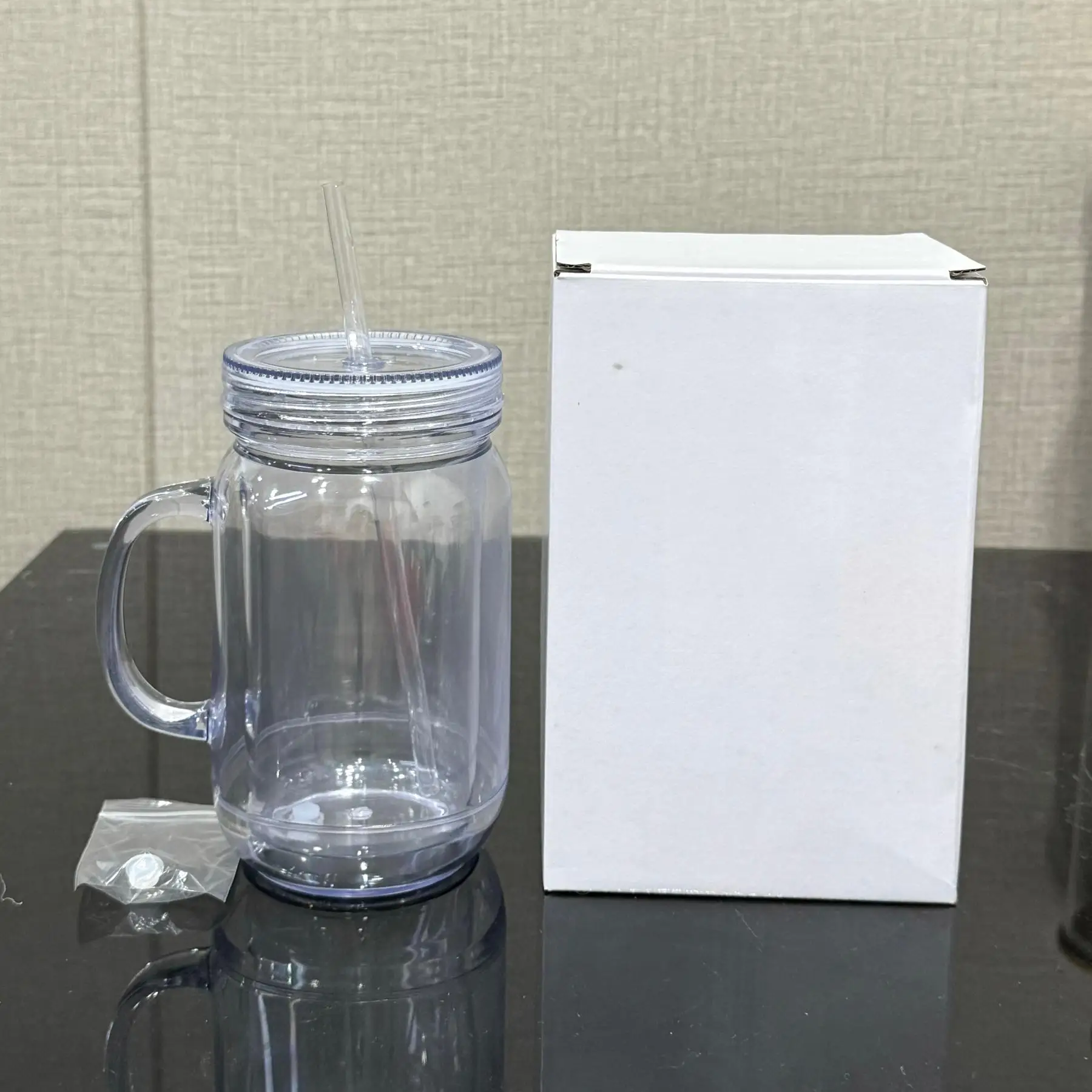 Pre Drilled Snow Globe Mason Jar 20oz Plastic Double-Wall Cup Transparent  Clear Drinking Water Bottle With Mug Cup With Straw| Alibaba.com