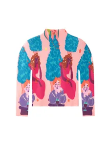 Miyake Classic Stretch Fabric Comfortable Breathable Small Crew Neck Cute Printed Pleated Polyester Pullover Long Sleeve Women