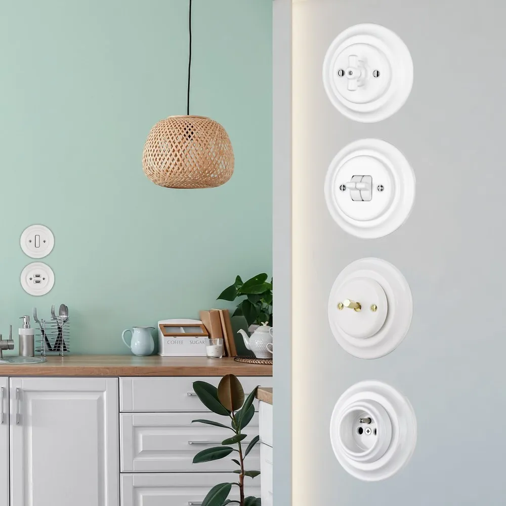 Customize OEM European Old Style White Ceramic Retro Rotary Switch Porcelain Vintage Electric Light Switch
