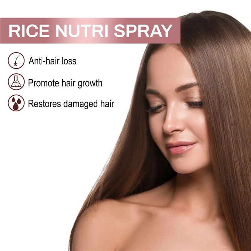 Custom Logo 100% Pure Natural Essential Oil Rice Nutri Spray Hair Growth Spray for Thinning Hair & Hair Loss