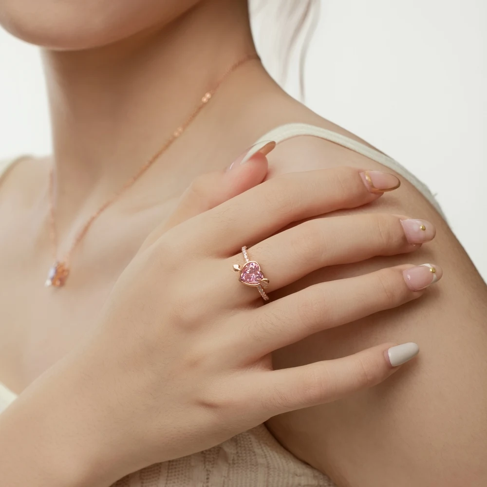 KAKODIY Best Christmas Valentine Gits 925 Sterling Silver Rose Gold Plated Heart Love 5A Zircon Eternity Ring detail 3