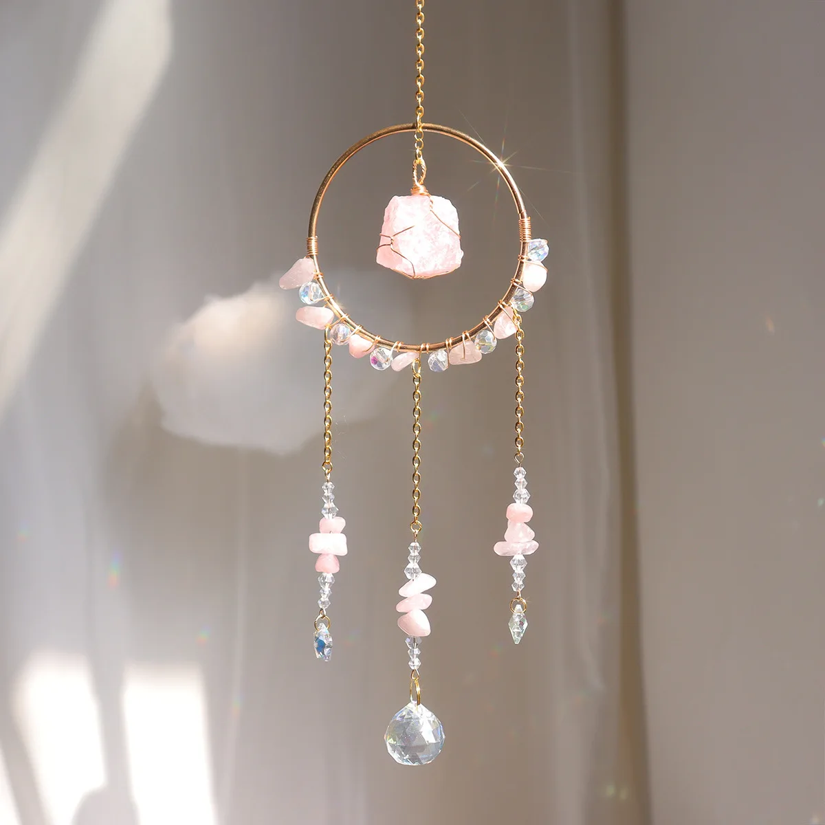 product handmade rose quartz sun catcher with nature stone home decor wall hanging car ornament amethyst suncatcher super handctafts-2