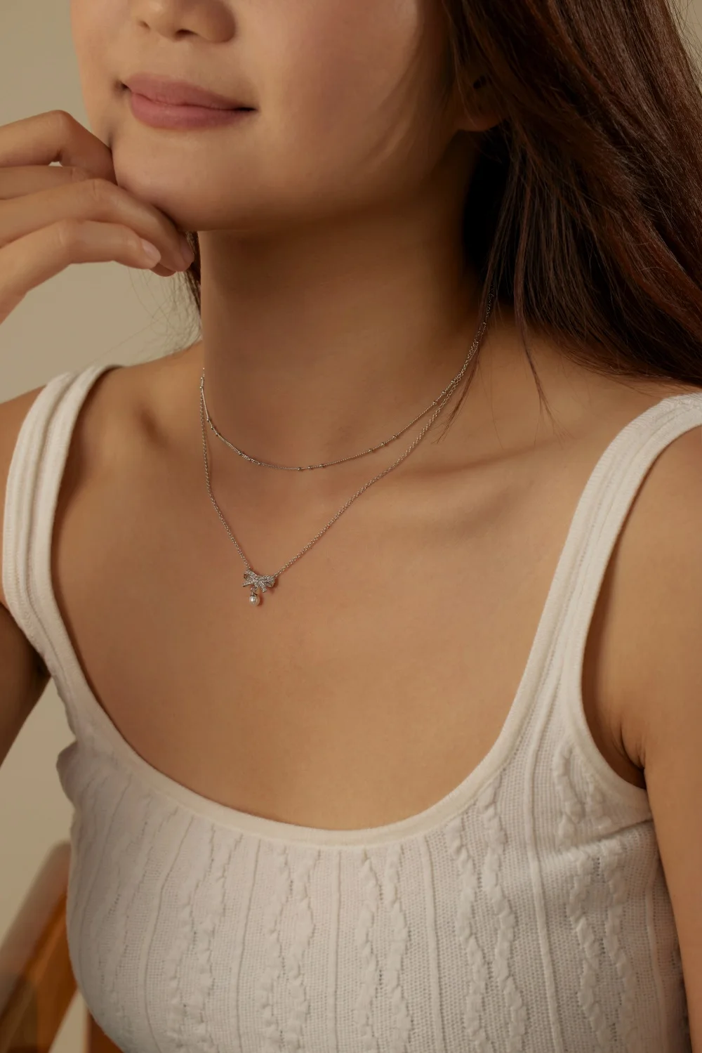 KAKODIY cubic zirconia bow necklace elegant and sweet double-layer clavicle chain 925 Sterling Silver 18K gold plated necklace for women detail 2