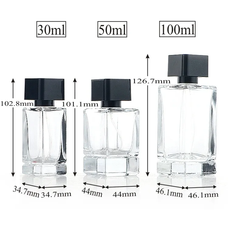 Luxury Customized Matt Black Square Perfume Bottle 50ml Heavy Thick ...