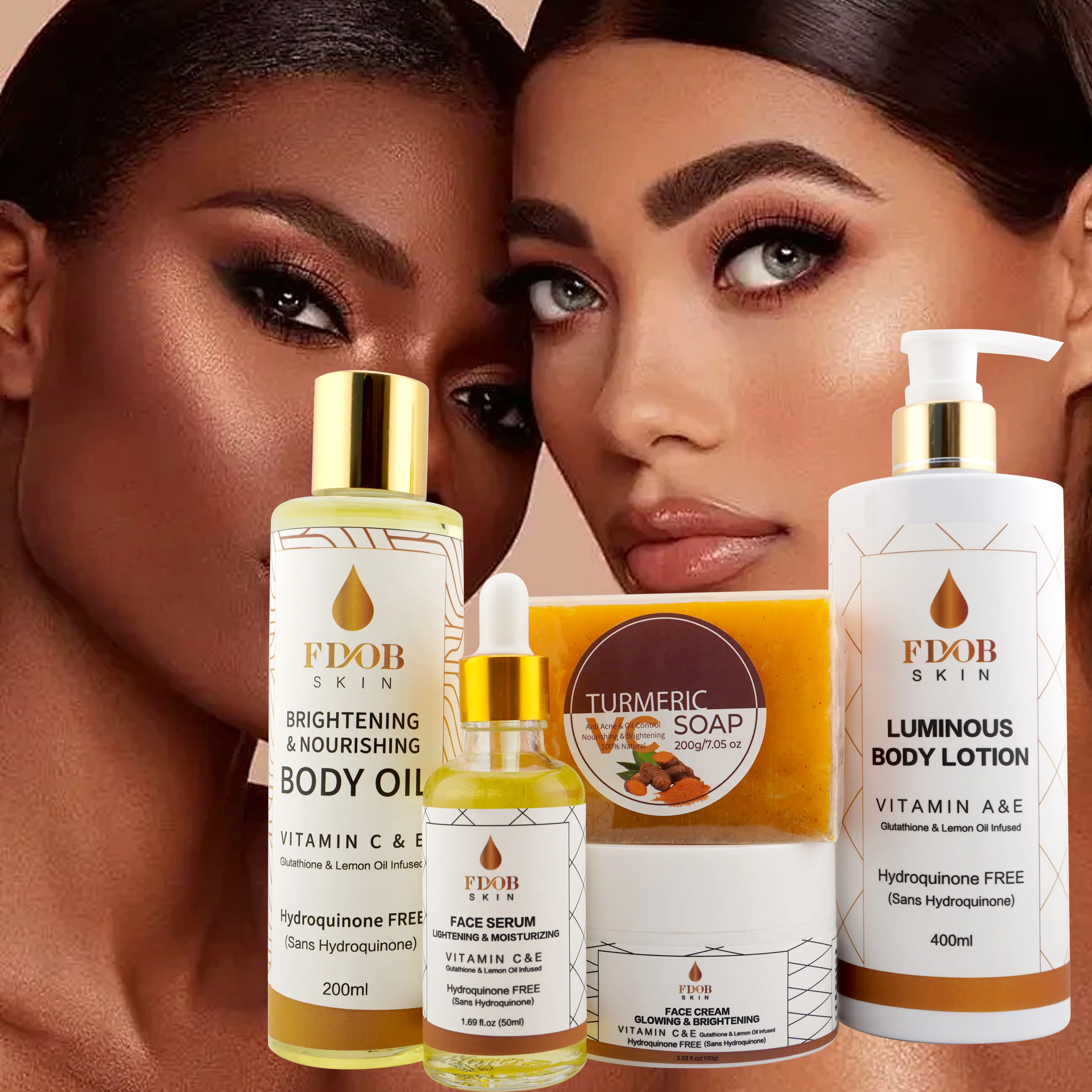 Glowing Skincare Set with Collagen Vitamin C&E Glutathione Infusion Hydroquinone-Free Body Oil Lotion Serum Brightening Set