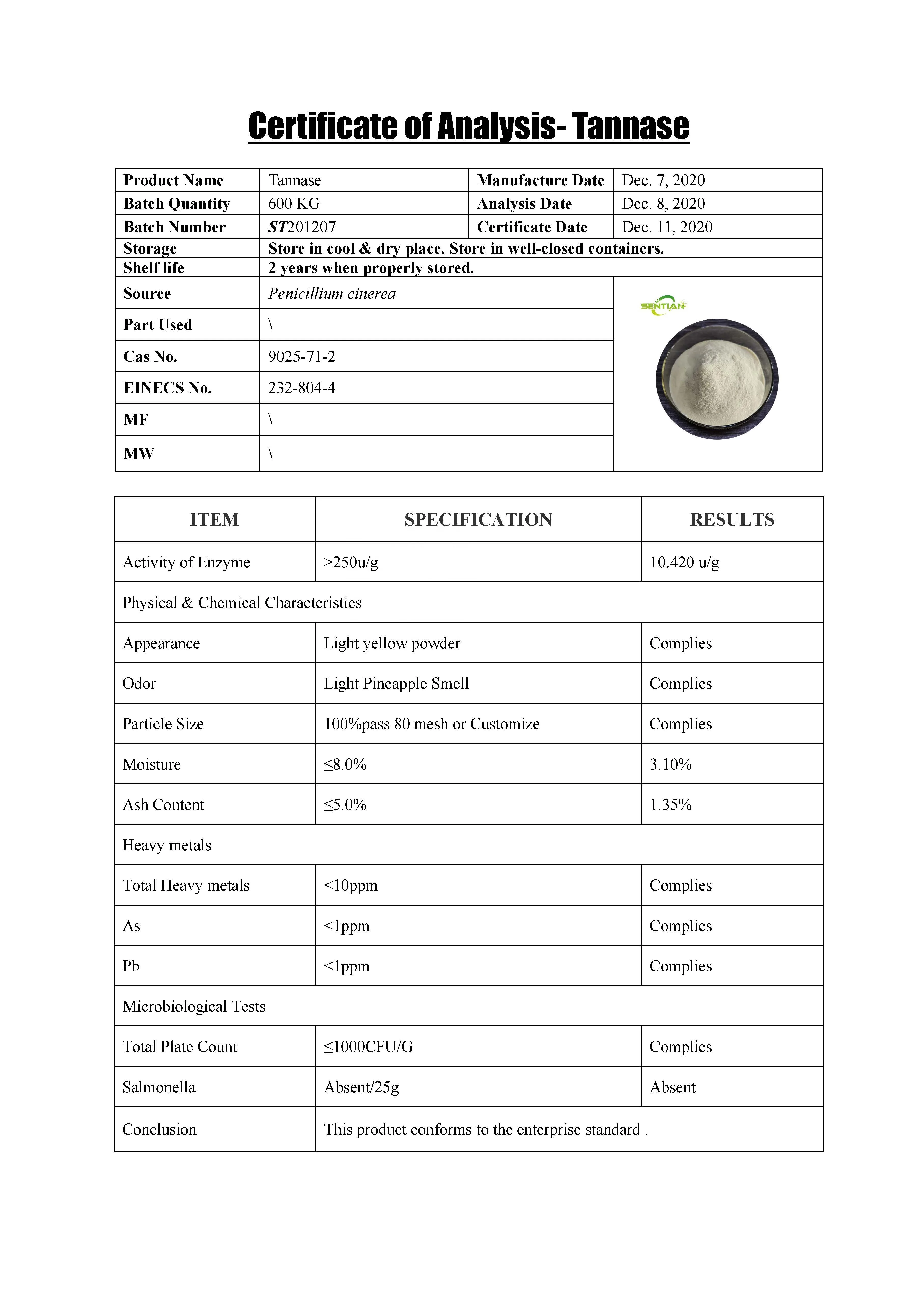 Tannase Enzyme Food Grade Tea Addition Supplement Tannase