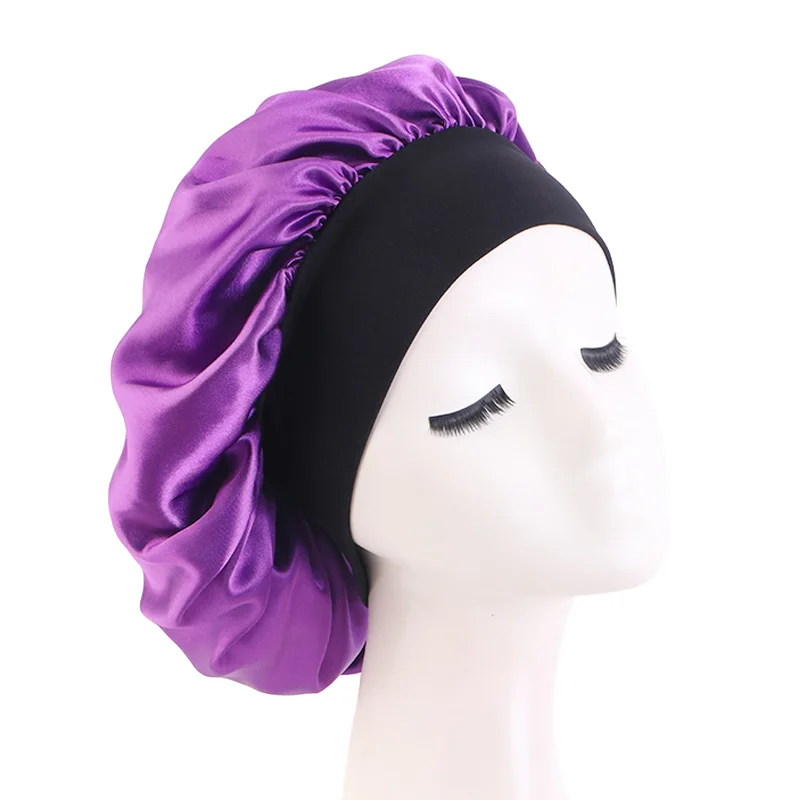 Beauty Lady Black Elastic Night Sleep Hat Hair Loss Cap Women Wide Band Stain Make up Hair Bonnet