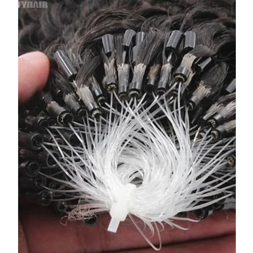 Kinky Curly Micro Ring Echthaar Extensions Für Damen Schwarz Braun_voghion.com