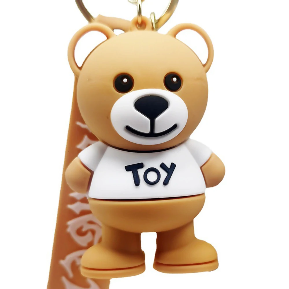 Little Bear 3D PVC Car Key Pendant New Style Spot Goods Lovable Cartoon Key Buckle Made of Plastic