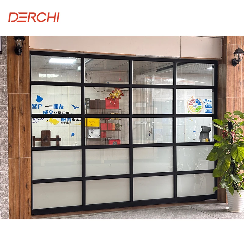DERCHI Modern Customized Intelligent Operation Garage Gate Steel Sectional Roll up Aluminum Glass Garage Doors