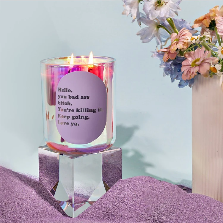 Luxury Rainbow Color Glass Candle Jars With Customized Lid Iridescent ...