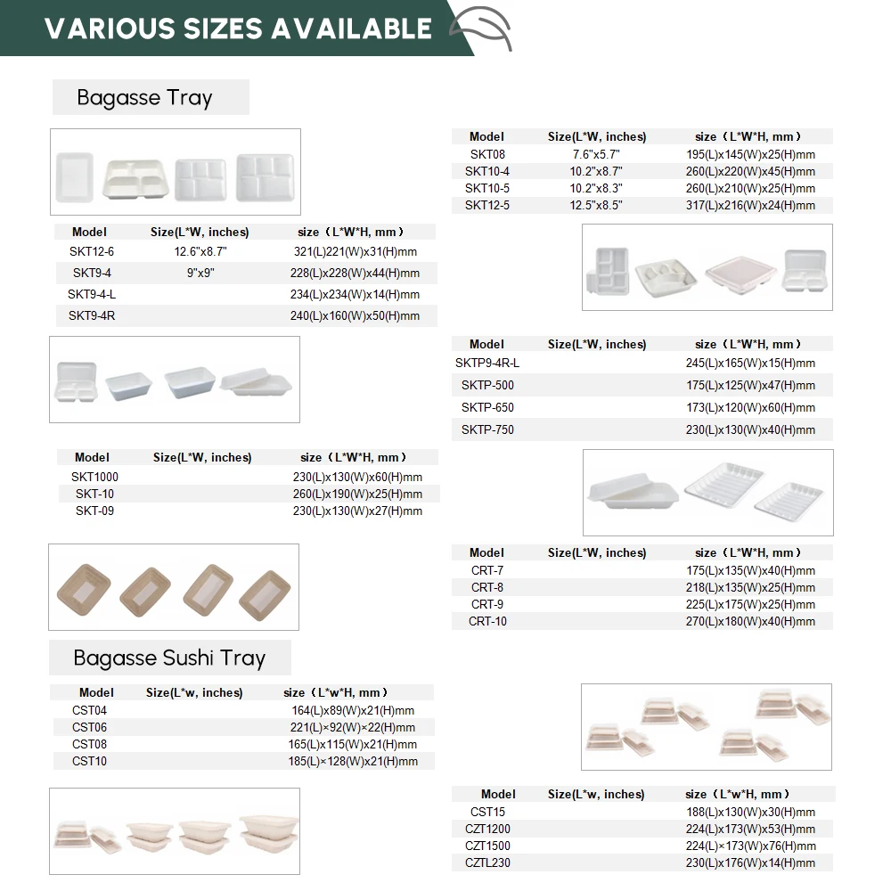 Поднос 100% сумкока, биоразлагаемый одноразовый, 2-5 отсеков, с сахарным тростником