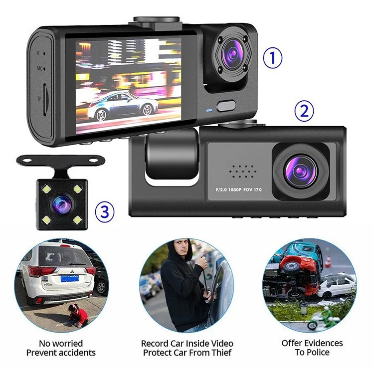 Dual Lens Dash Cam Front And Rear 1080p Hd Night Vision Dashboard ...