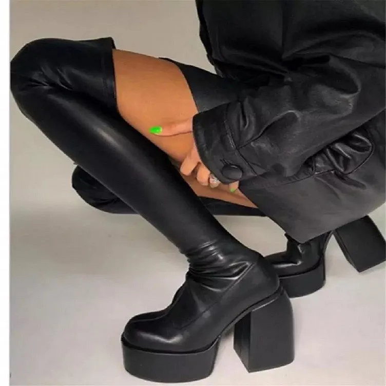 Wholesale Punk Style Elastic Microfiber Shoes Woman Ankle Boots