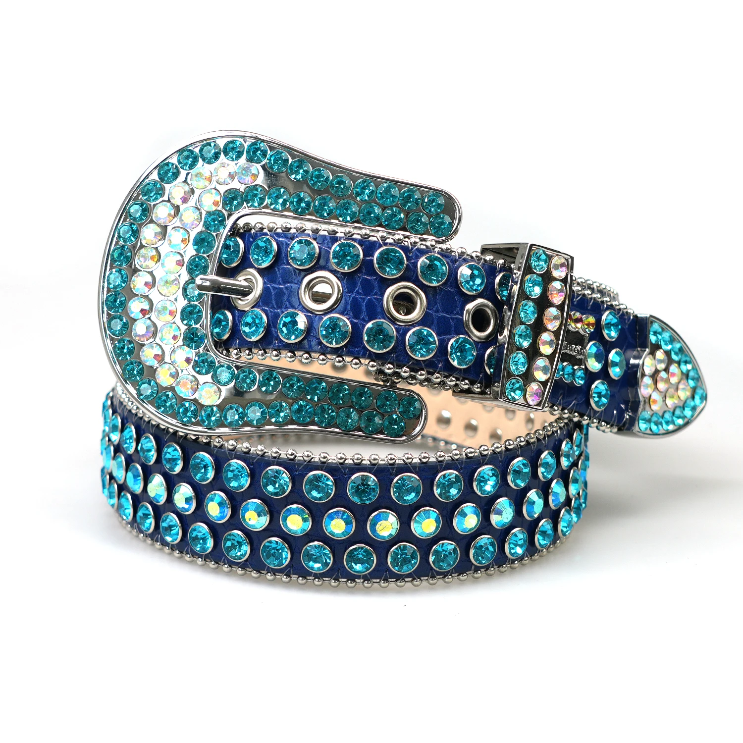 Custom Bedazzled Western Synthetic Diamond PU Leather Golden 