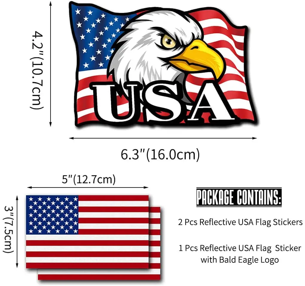 : Reflective American Flag Bald Eagle USA Made Decal