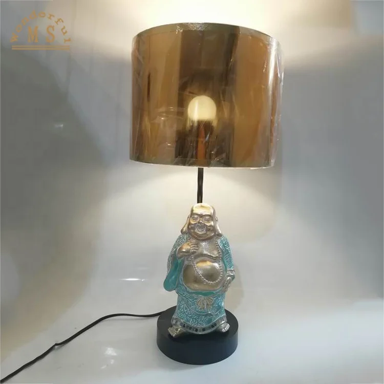 Traditional Chinese Style  Resin Happy Buddha statue Base table Lamp for indoor decoration in living room office reading room
