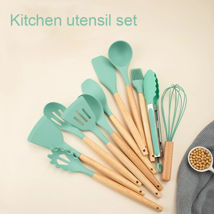 Oem 19pcs Wood Handle Silicone Kitchen Utensil Sets Utensils Kitchen