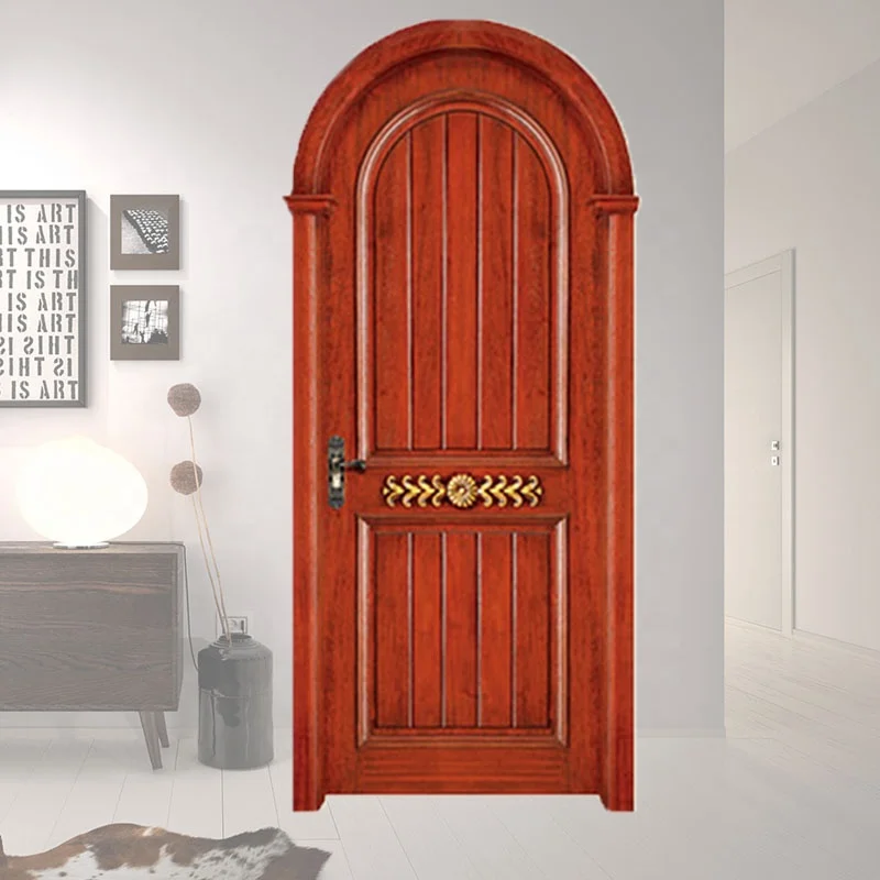 Foshan Manufacture Round Top Entry Solid Wooden Arch Wood Door