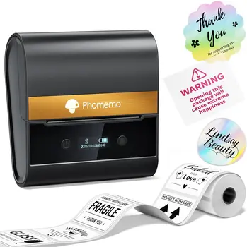 Phomemo M110 Label Maker Machine - Thermal Label Printer, Bluetooth Label Maker For Phone & Tablet, Mini Sticker Printer For Shipping, Address, Clothes, Barcode, Retail, With 1 Roll 40x30mm Label