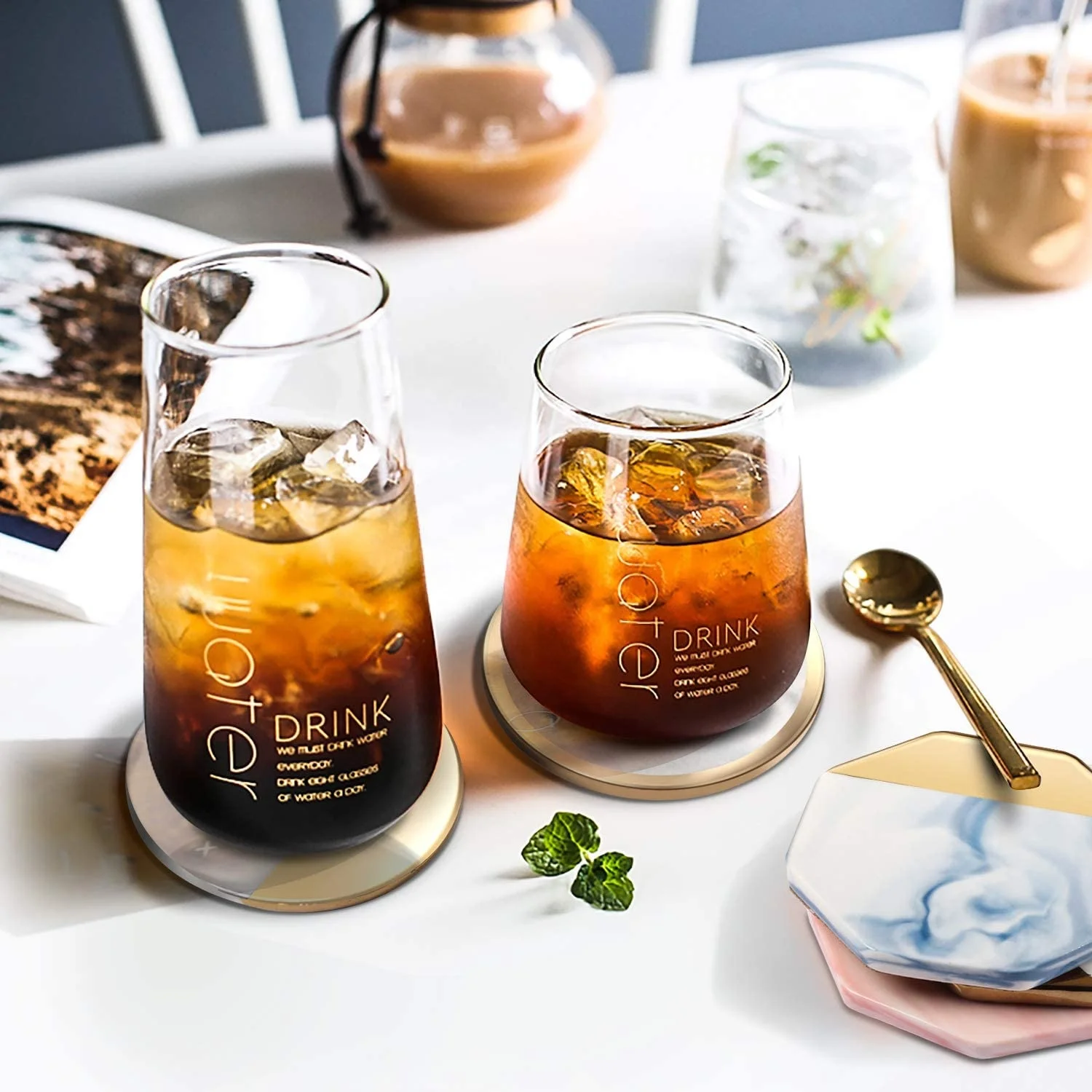 hot sales marble pattern ceramic coaster with gold edged drink