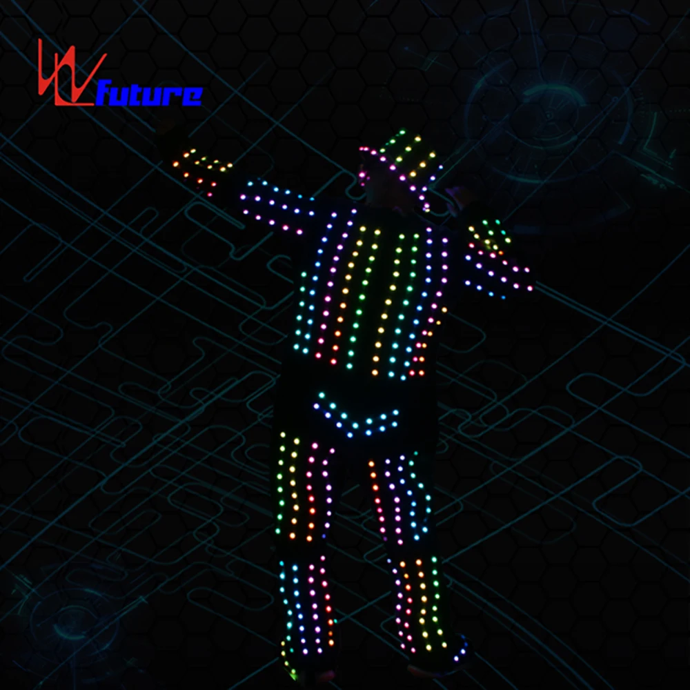 Full Color LED Programmable Tron Dance Suit Illuminated Performance Wear including Hatglasses Shoes for Halloween Party DJ