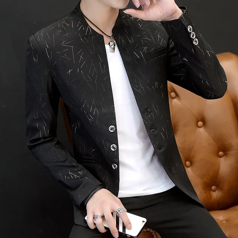 H 10% OFF Men's Suits casual collar youth handsome trend Slim print blazers blazer for men_voghion.com