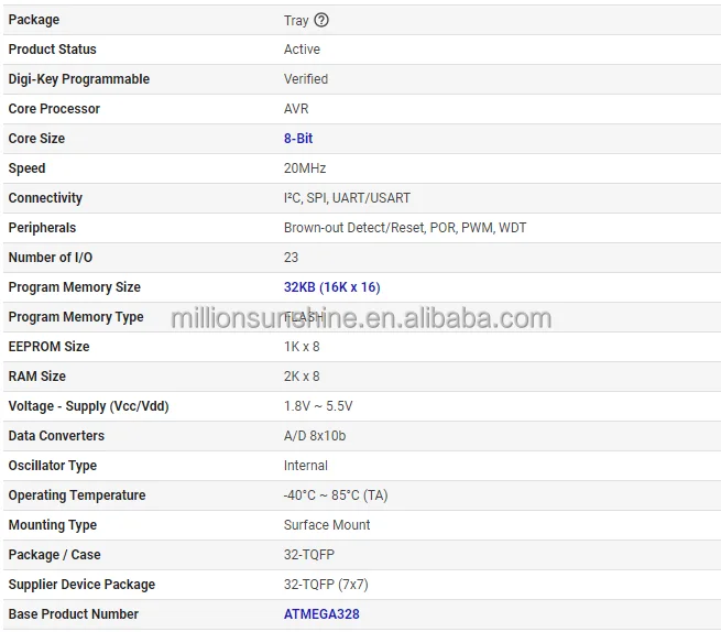 ATMEGA328 Original ATMEGA328P-AU QFP-32 ATMEGA328 Chip ATMEGA328PAU AVR series microcontroller flash IC chips electrical compont details