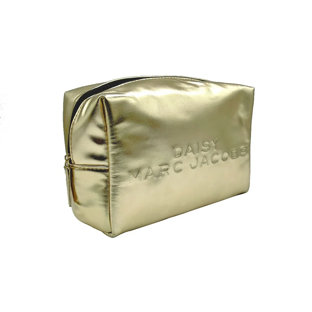 Wholesale Custom Metallic Leather Beauty Bag Embossed logo PU Professional Makeup Pouch Clutch Cosmetic Bag