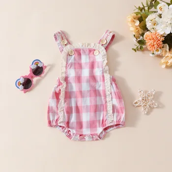 New infant toddler plaid printed backless sleeveless romper baby girl summer triangle rompers