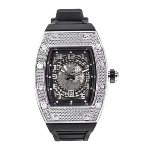 High End Fashion Luxury Watches Bling Bling Diamond Tonneau Shape Quartz Watch Wrist Watch Men