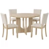 Light Oak + Beige + Round Dining Set with 4 Chairs