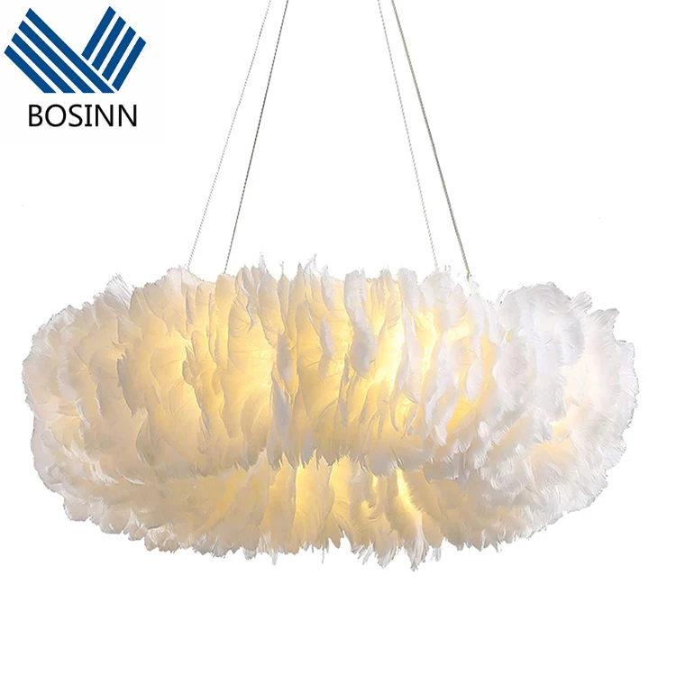 Lampada A Sospensione Con Piume Di Struzzo Vere - Lampadario Romantico In Cristallo Di Piume Per Camera Da Letto, Soggiorno, Ragazze - Luce Calda E Morbida