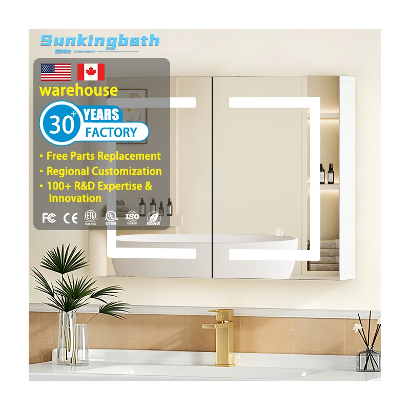 Good Led Inwall American Bathroom Mirror Recessed Lighted White Medicine Cabinet Smart Bathroom Cabinet for Hotel and Apartment