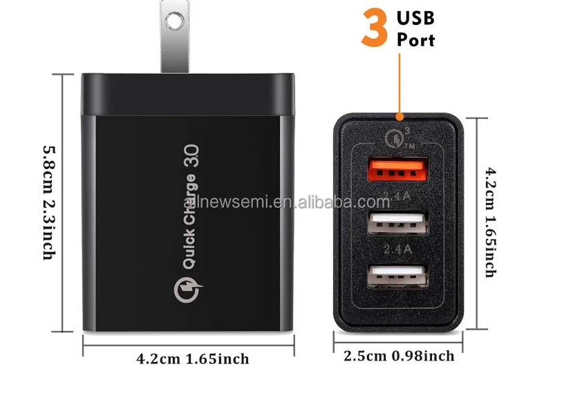 Australian standard charger qc3.0 three port 3usb fast charging qc3.0 + 2.4a charging head dual port Australian standard charge