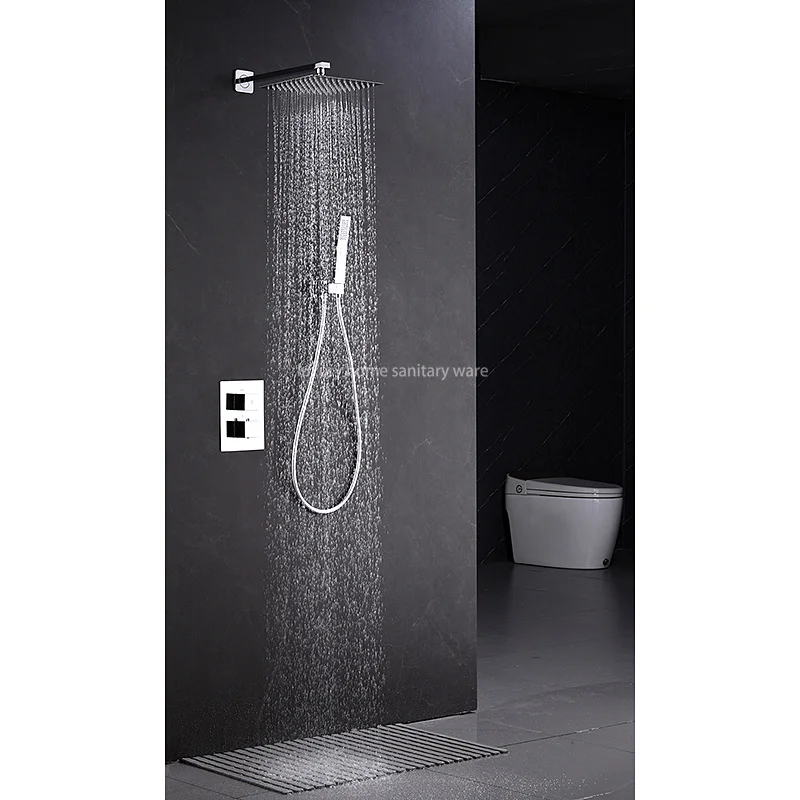 High Quality Concealed Shower Set Wall Mounted Shower Faucet Thermostatic Square Shower System Rain Waterfall